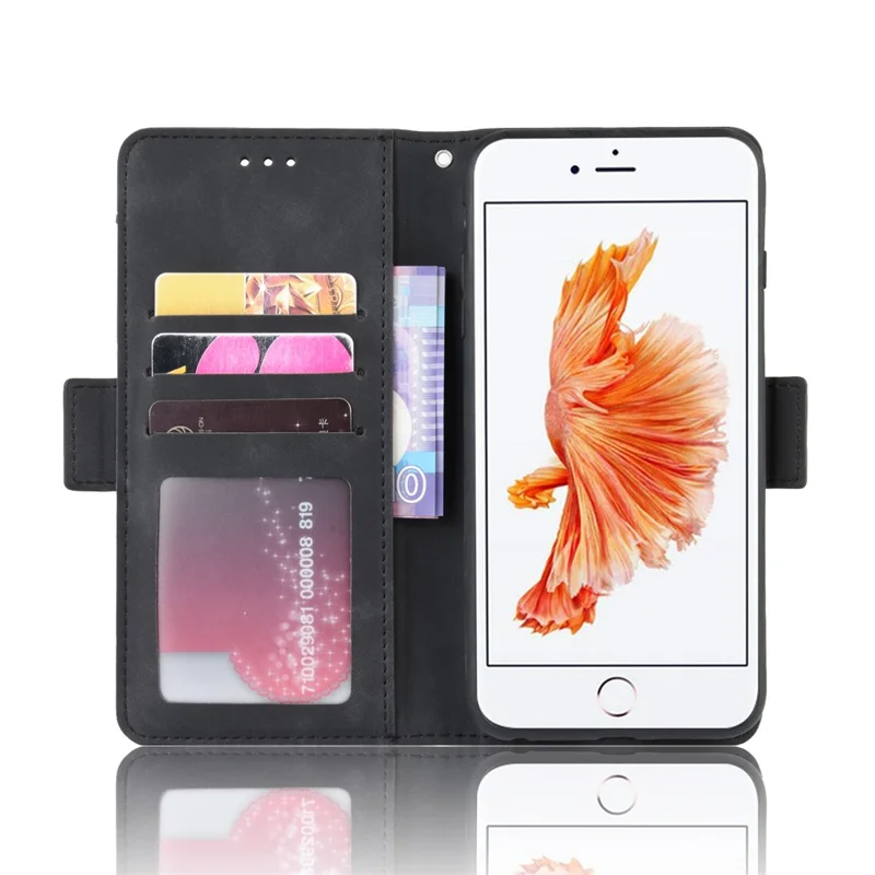 Cubierta Del Teléfono Con Soporte de Billetera de Cuero Con Múltiples Ranuras Para Tarjetas Para Iphone 6/6s 4.7 Pulgadas - Negro