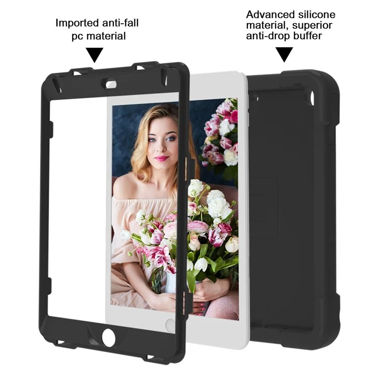 360 ° Swivel Kickstand PC + Silicone Tablet Shell Para IPad Mini (2019) 7.9 Pulgadas / Mini 4 - Todo Negro