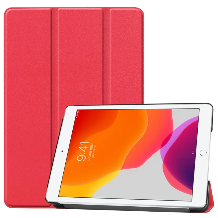 Étui de protection à rabat triple pour iPad 10,2 (2021) / (2020) / (2019) en cuir PU avec fonction de mise en veille/réveil automatique - Rouge