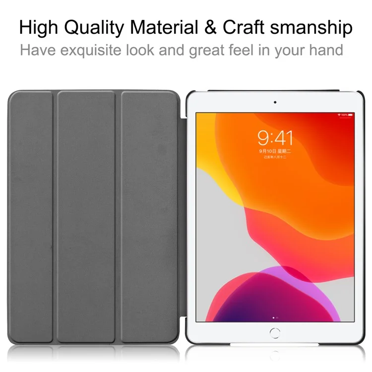 Étui de protection à rabat triple pour iPad 10,2 (2021) / (2020) / (2019) en cuir PU avec fonction de mise en veille/réveil automatique - Rouge