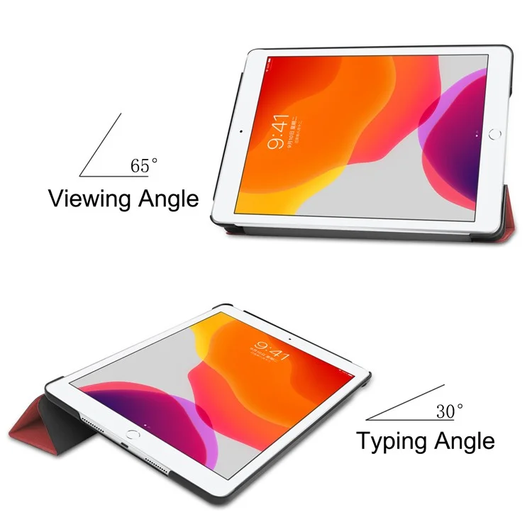 Трехстворчатая подставка-чехол для iPad 10.2 (2021) / (2020) / (2019) из искусственной кожи с защитным смарт-чехлом с автоматическим режимом сна/пробуждения - винно-красный