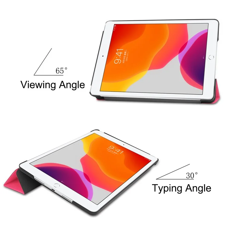 Étui de protection à rabat triplement pliant pour iPad 10.2 (2021) / (2020) / (2019) en cuir PU avec fonction de veille/réveil automatique - Rose
