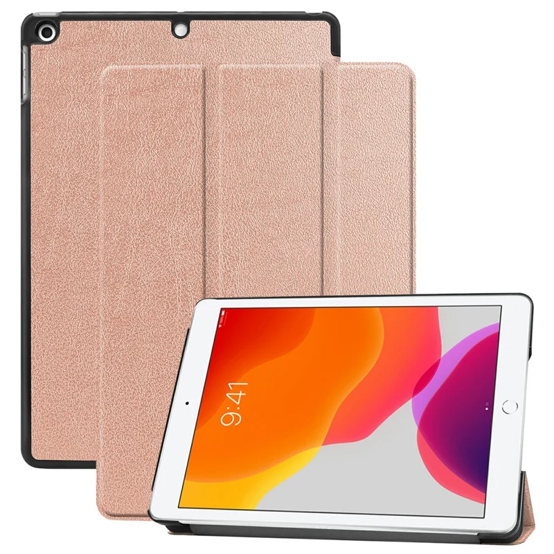 Tri-Fold Stand Tablet Cover for iPad 10.2 (2021) / (2020) / (2019) PU Leather Protective Smart Case with Auto Sleep / Wake - Rose Gold