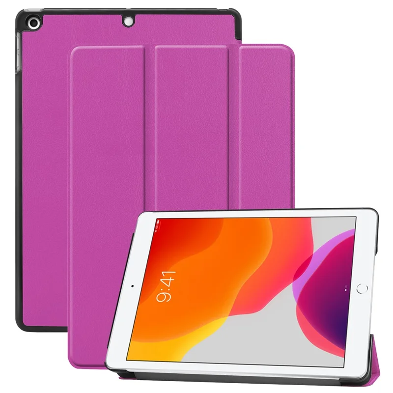 غطاء لوحي قابل للطي ثلاثي مع حامل لجهاز iPad 10.2 (2021) / (2020) / (2019)، غطاء ذكي واقي من جلد PU بوظيفة الإيقاف والاستئناف التلقائي - أرجواني