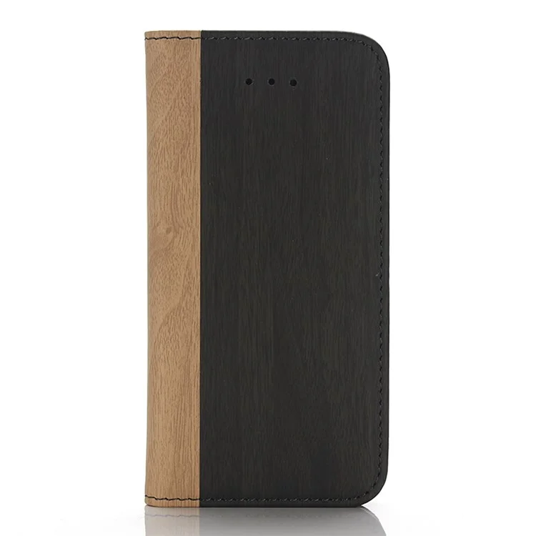 For iPhone SE 5s 5 Wood Grain Wallet Stand Leather Case Cover - Black