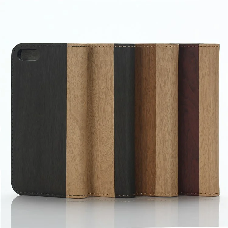 For iPhone SE 5s 5 Wood Grain Wallet Stand Leather Case Cover - Black