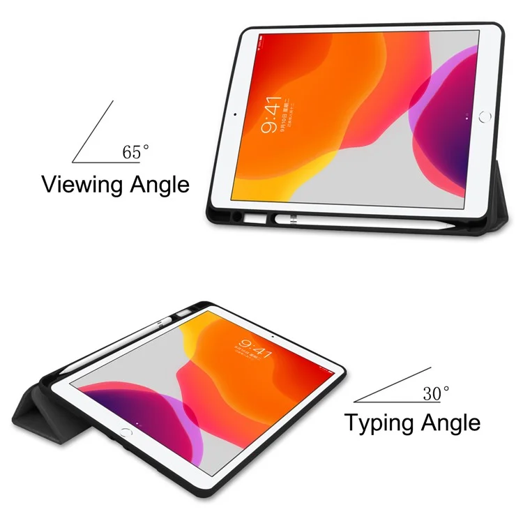Cover in Pelle per iPad 10.2 (2021) / (2020) / (2019) Custodia Pieghevole con Supporto e Spazio per Penna - Nero