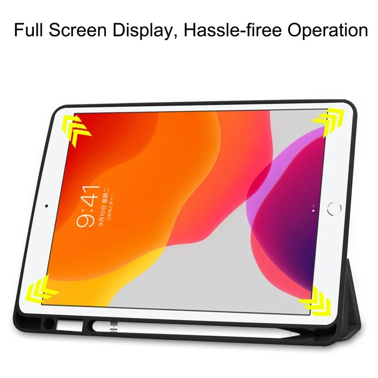 Cover in Pelle per iPad 10.2 (2021) / (2020) / (2019) Custodia Pieghevole con Supporto e Spazio per Penna - Nero