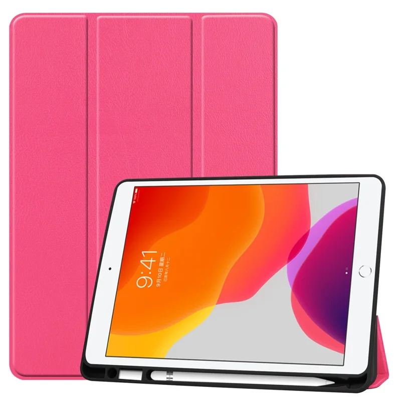 Leather Tablet Cover for iPad 10.2 (2021) / (2020) / (2019) Tri-Fold Stand Protection Case with Pen Slot - Rose
