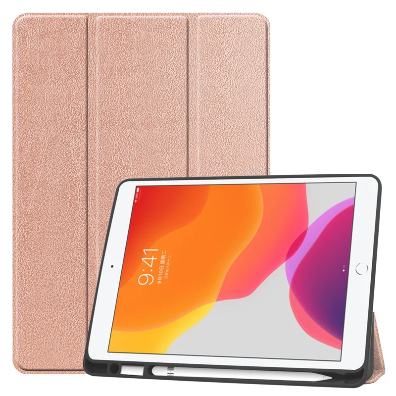 Leather Tablet Cover for iPad 10.2 (2021) / (2020) / (2019) Tri-Fold Stand Protection Case with Pen Slot - Rose Gold