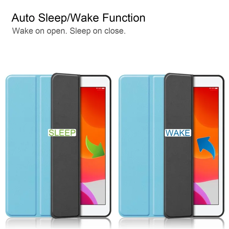 Leather Tablet Cover for iPad 10.2 (2021) / (2020) / (2019) Tri-Fold Stand Protection Case with Pen Slot - Baby Blue