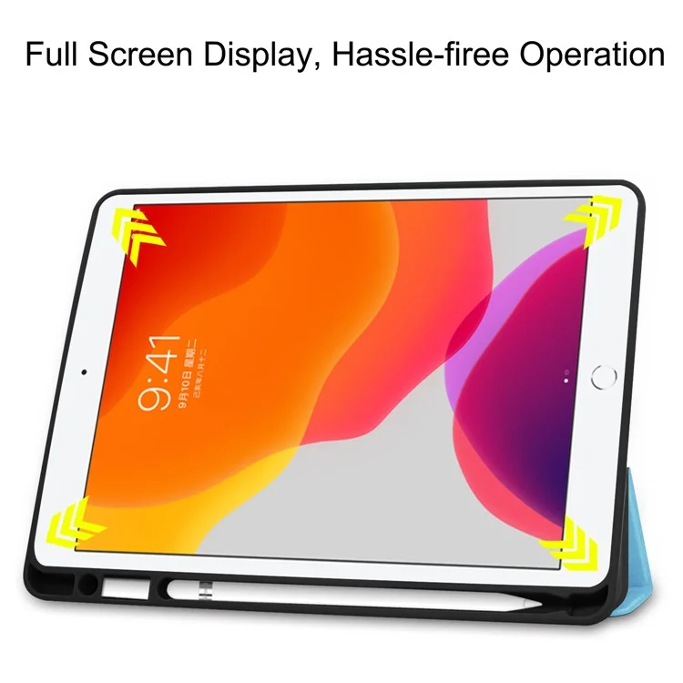 Leather Tablet Cover for iPad 10.2 (2021) / (2020) / (2019) Tri-Fold Stand Protection Case with Pen Slot - Baby Blue