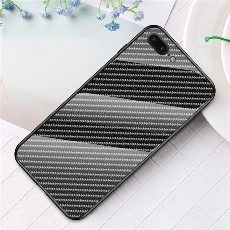Углеродное волокно поверхности закаленное стекло + PC + TPU чехол для iPhone 8 Plus / 7 Plus 5.5 дюйма - Черное волокно