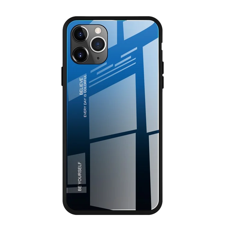 Glass de Cor de Gradiente + Carcaça de TPU Para Iphone 11 Pro Máximo 6,5 Polegadas - Azul Preto