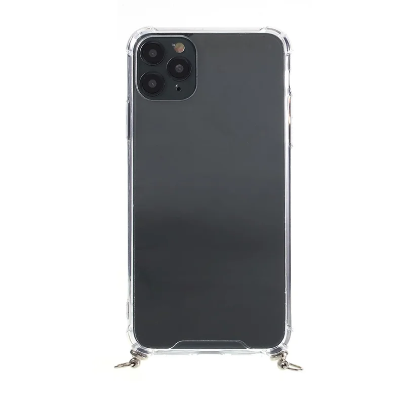 Anti-fall Glossy TPU+Acrylic with Textile Strap Phone Cover for iPhone 11 Pro Max 6.5 inch (2019) - All Black