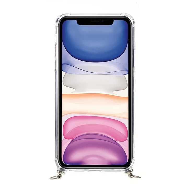 Ударопрочный TPU + Акрил + Текстильный ремешок Противоударный корпус для iPhone 11 6.1 дюйма - Розовый/Полоска