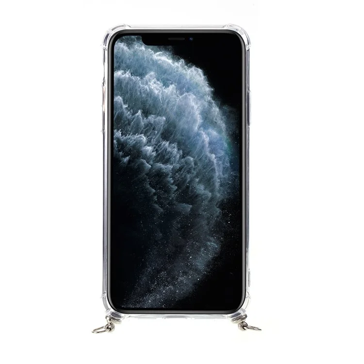 Tpu y Revestimiento de Acrílico Brillante Anti-caída Con Correa Textil Para Iphone 11 Pro 5.8 Pulgadas (2019) - Verde Oscuro/blanco