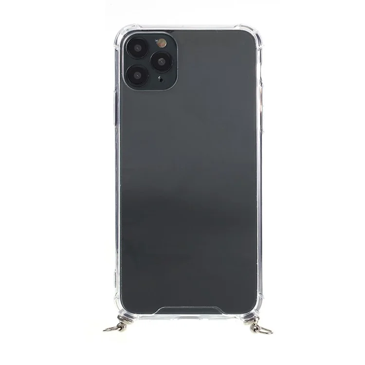 Anti-fall Glossy TPU+Acrylic Casing with Textile Strap for iPhone 11 Pro 5.8 inch (2019) - Dark Green/White