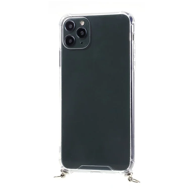 Anti-fall Glossy TPU+Acrylic Casing with Textile Strap for iPhone 11 Pro 5.8 inch (2019) - Dark Green/White