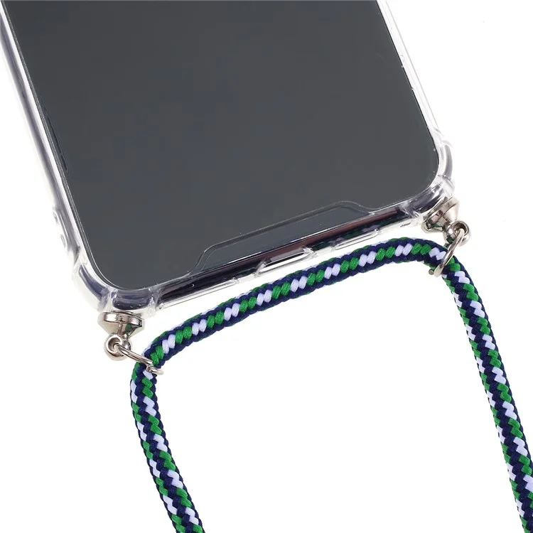 Tpu y Revestimiento de Acrílico Brillante Anti-caída Con Correa Textil Para Iphone 11 Pro 5.8 Pulgadas (2019) - Verde Oscuro/blanco