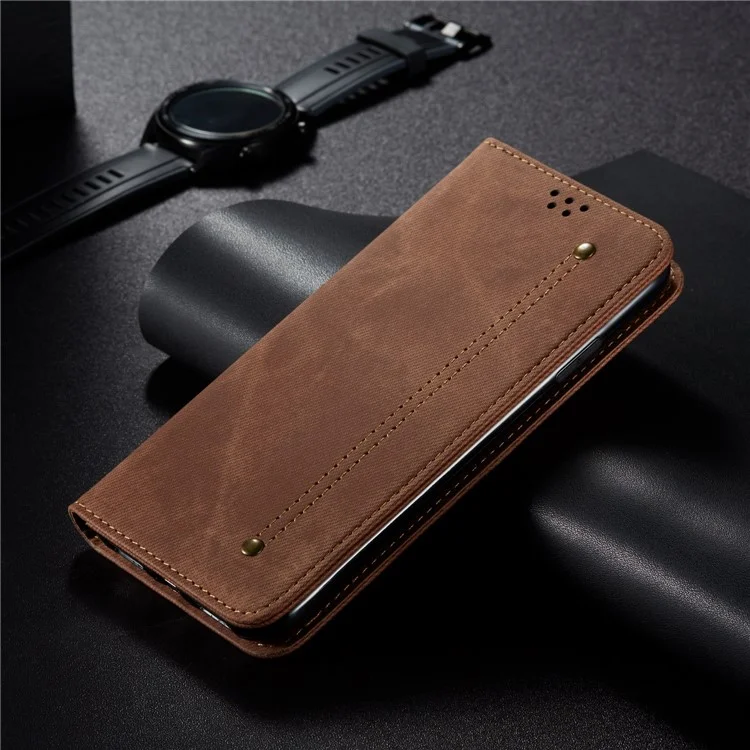 Jeans Cloth Texture Retro Style Leather Case for iPhone 6/6S - Brown