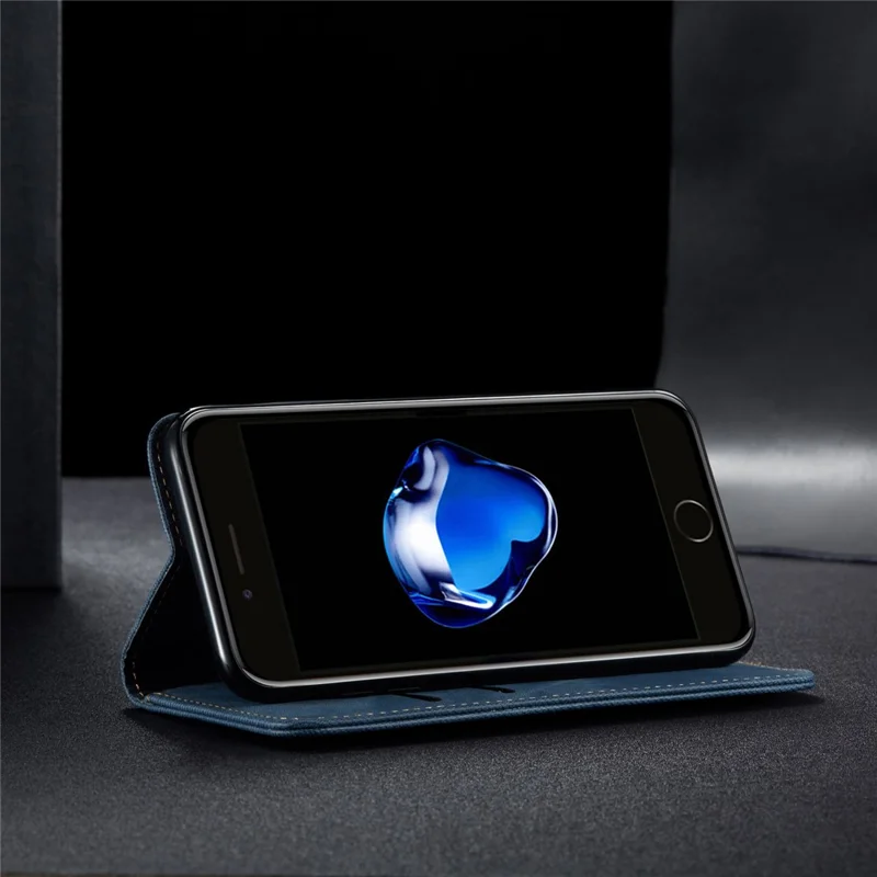 Jeans Cloth Texture Retro Style Leather Case for iPhone 6/6S - Blue