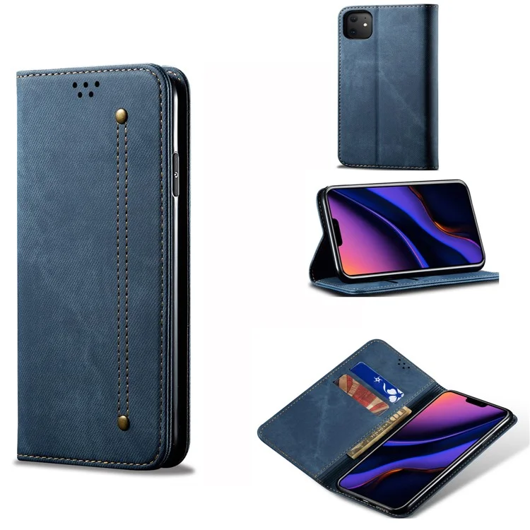 Vintage Jeans Texture Flip Leather Cover Para Iphone 11 6.1 Pulgadas (2019) - Azul