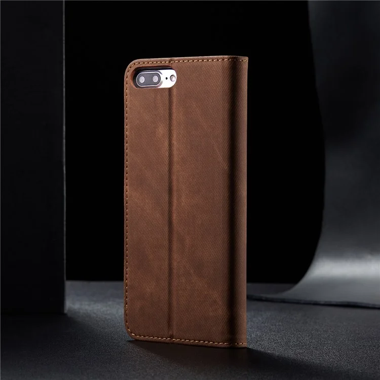 Jeans rétro Style Cloth Leather Wallet Stand Case pour iPhone 8 Plus / 7 Plus - Café