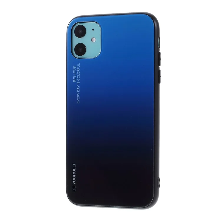 Gradient Color Glass + PC + TPU Hybrid Case Cover für iPhone 11 6.1 Zoll - Blau/Schwarz