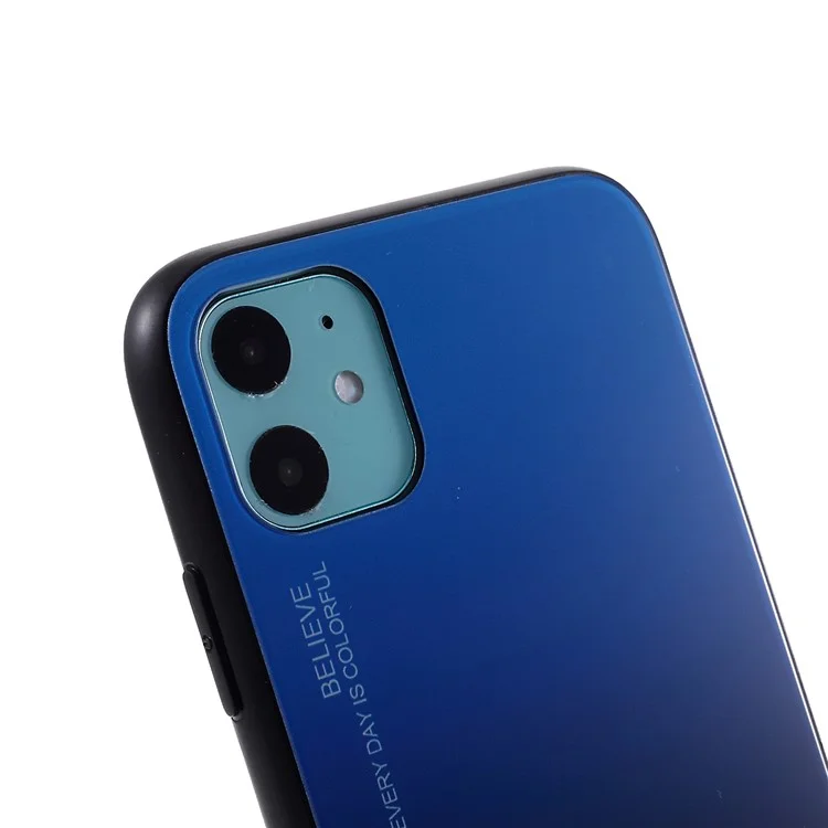 Gradient Color Glass + PC + TPU Hybrid Case Cover für iPhone 11 6.1 Zoll - Blau/Schwarz