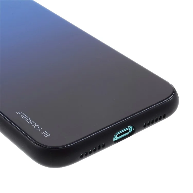 Gradient Color Glass + PC + TPU Hybrid Case Cover für iPhone 11 6.1 Zoll - Blau/Schwarz