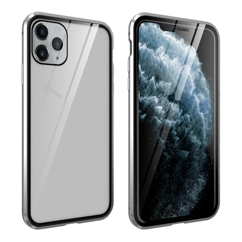 Full Covering Magnetic Metal Frame + Tempered Glass Touch Screen Phone Cover for Apple iPhone 11 Pro 5.8 inch - Silver