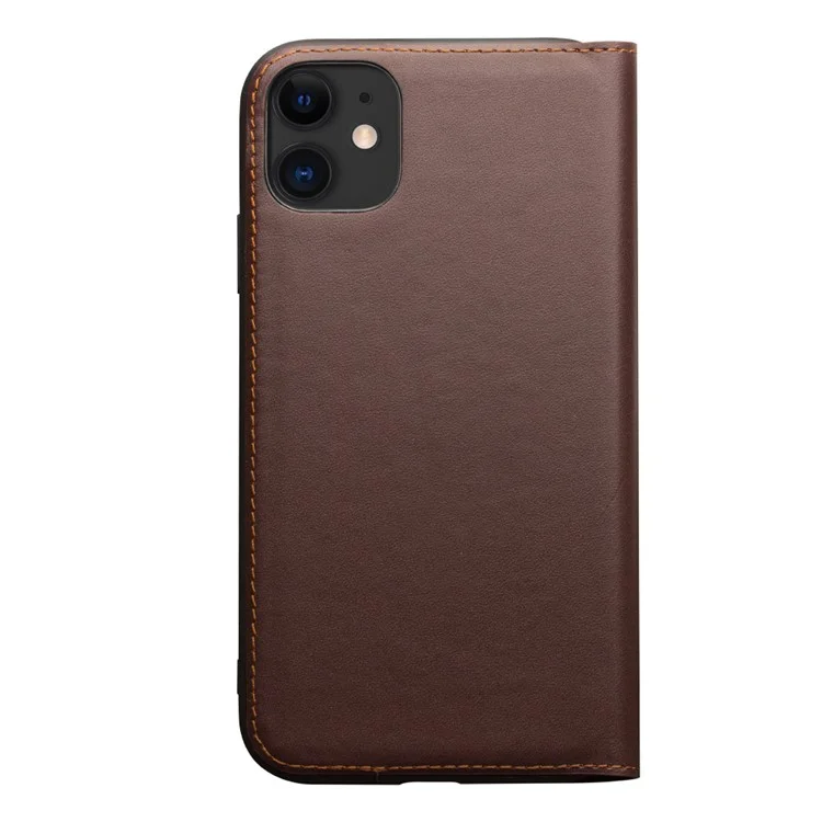 QIALINO For iPhone 11 6.1 inch Top Genuine Cowhide Leather Full Protection Wallet Phone Case - Coffee
