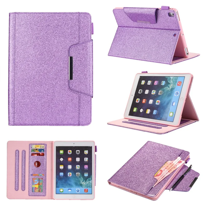Metal Buckle Flash Powder Wallet Stand Leather Stand Cover for iPad 10.2 (2021)/(2020)/(2019)/Pro 10.5-inch (2017)/Air 10.5 inch (2019) - Purple