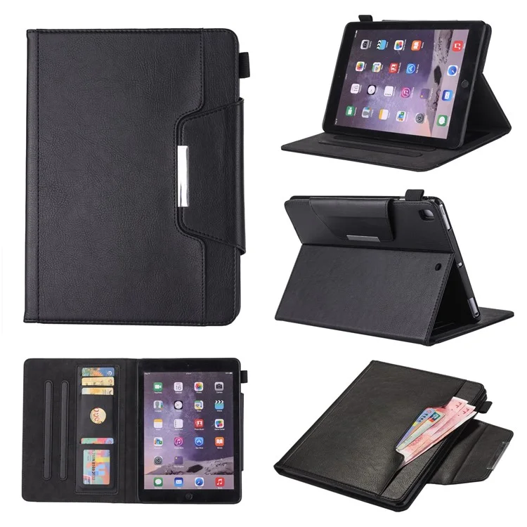 Metal Buckle Wallet Stand Leather Smart Cover with Pen Slot for iPad 10.2 (2021)/(2020)/(2019) - Black