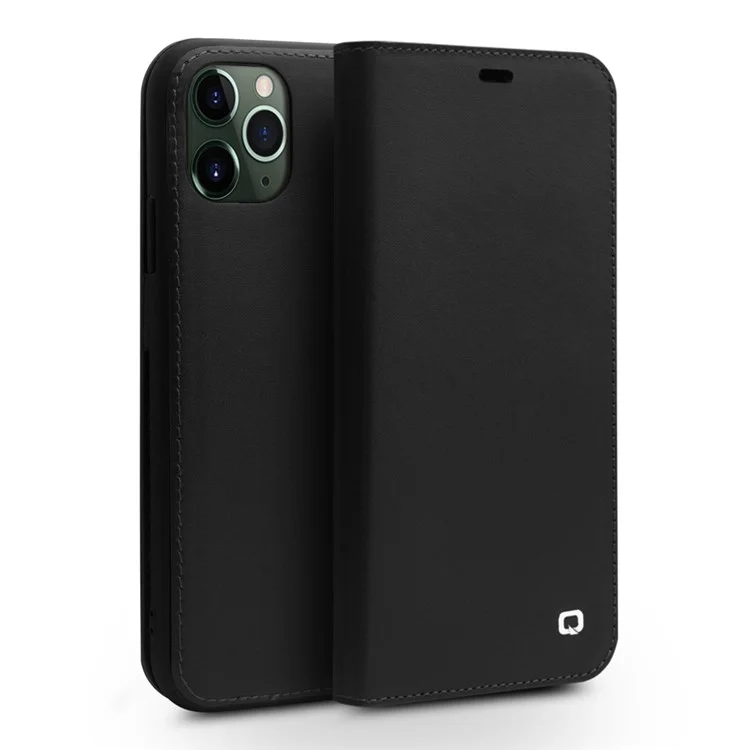 QIALIO FÜR IPhone 11 PRO 5,8 Cym Top Cowhide Leder Telefon Abdeckung Geldbörse Full Protection Folio Flip Case - Schwarz