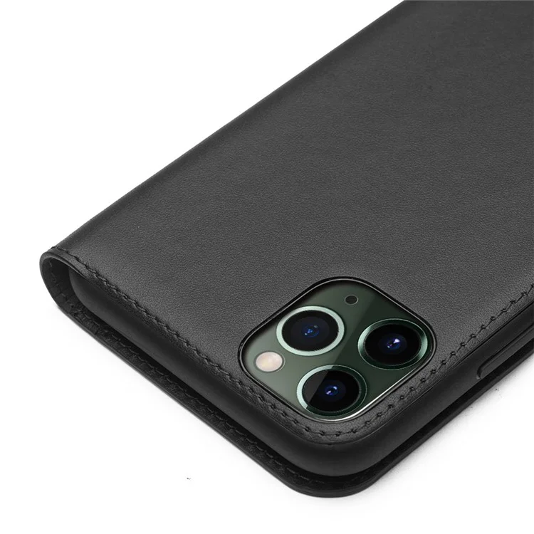 QIALIO FÜR IPhone 11 PRO 5,8 Cym Top Cowhide Leder Telefon Abdeckung Geldbörse Full Protection Folio Flip Case - Schwarz