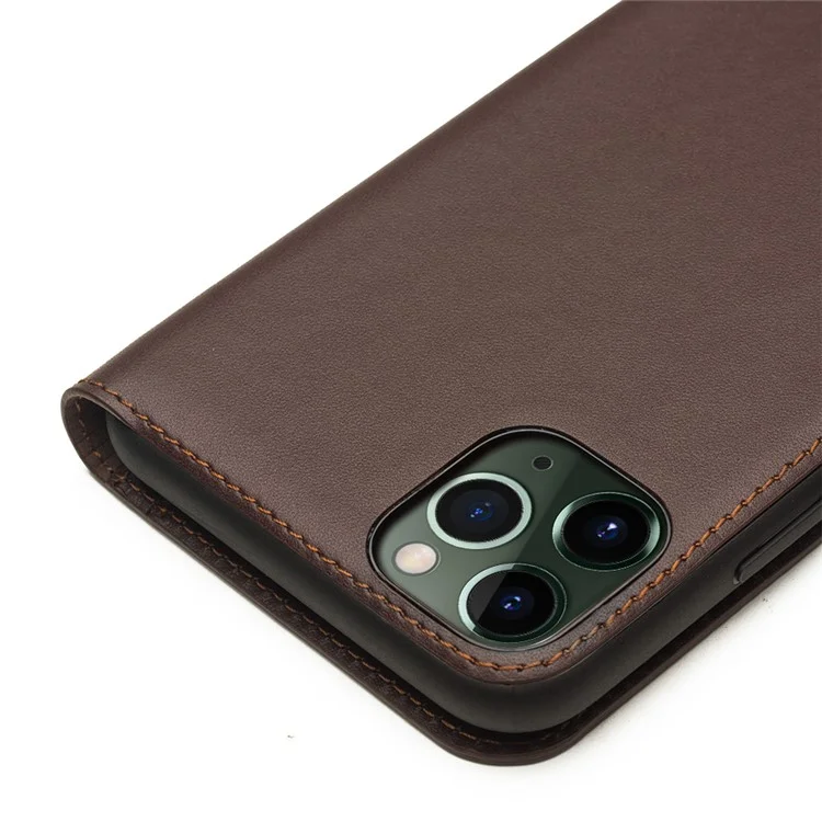 QIALINO For iPhone 11 Pro 5.8 inch Top Cowhide Leather Phone Cover Wallet Full Protection Folio Flip Case - Coffee