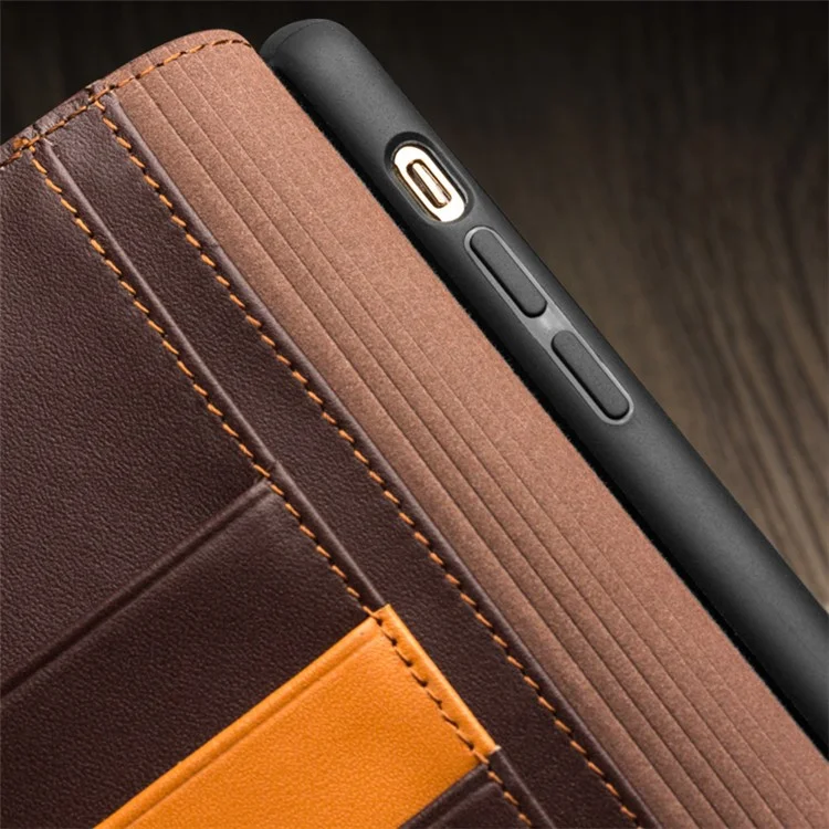 QIALINO For iPhone 11 Pro 5.8 inch Top Cowhide Leather Phone Cover Wallet Full Protection Folio Flip Case - Coffee