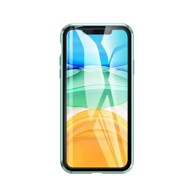 35-grad Anti-peep Frontglas Magnetinstallation Metallrahmen + Temperierte Glas Telefonschale Für Iphone 11 6,1 Zoll (2019) - Grün