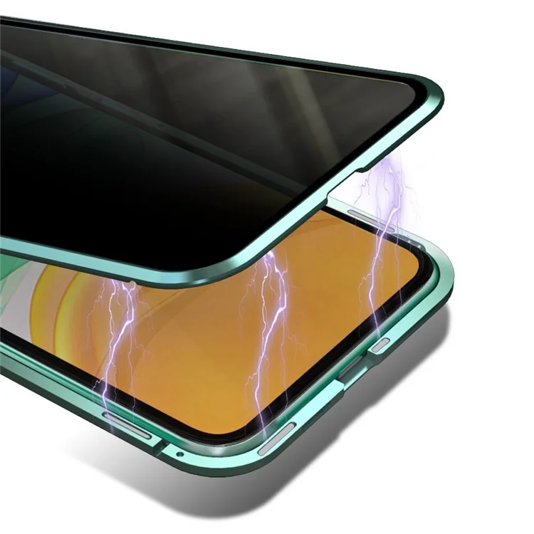 35 Degree Anti-peep Front Glass Magnetic Installation Metal Frame + Tempered Glass Phone Shell for iPhone 11 6.1 inch (2019) - Green