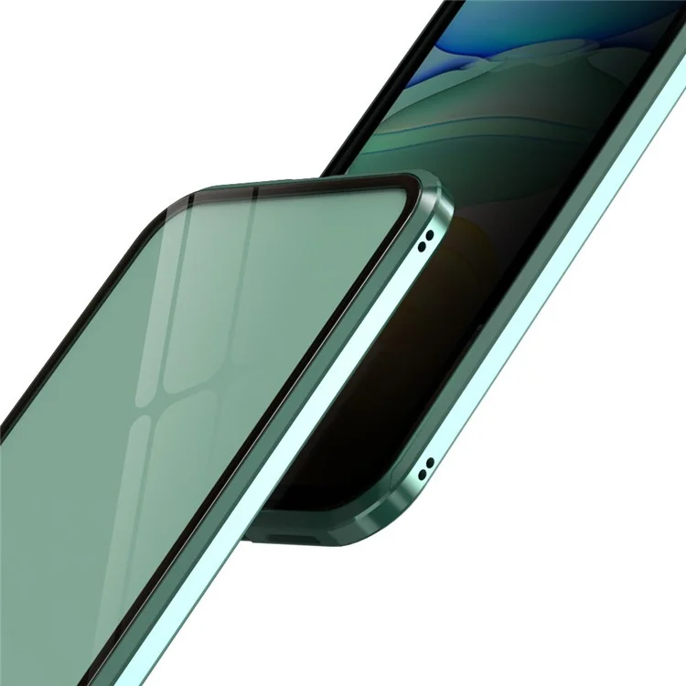 35 Degree Anti-peep Front Glass Magnetic Installation Metal Frame + Tempered Glass Phone Shell for iPhone 11 6.1 inch (2019) - Green