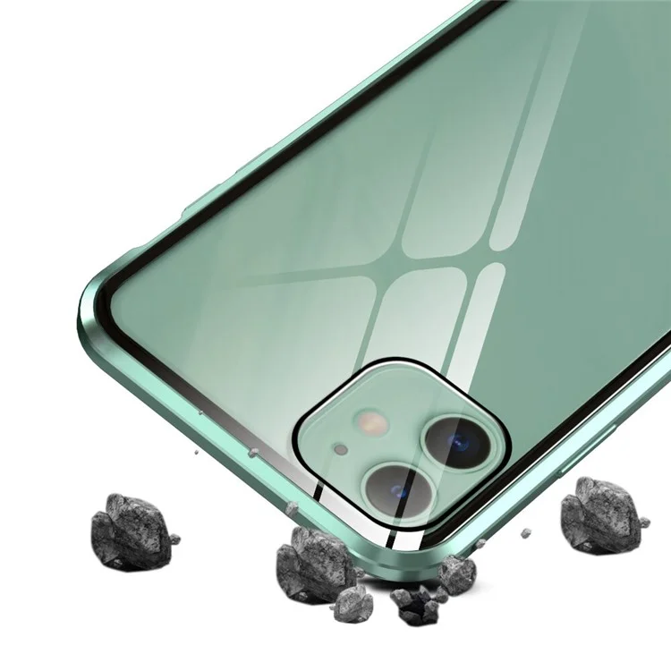 35 Degree Anti-peep Front Glass Magnetic Installation Metal Frame + Tempered Glass Phone Shell for iPhone 11 6.1 inch (2019) - Green