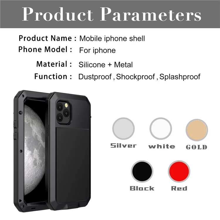 Tank-Stil Metall + Silikon + gehärtetes Glas 360° Komplettschutzschale für iPhone 11 Pro 5,8 Zoll (2019) - Schwarz