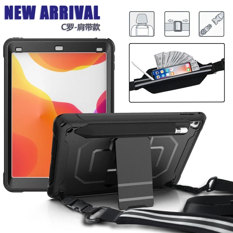 Case PC + TPU Avec Béquille et Bandoulière Pour Ipad Pro 9,7 Pouces (2016) / Ipad Air (2013) - le Noir