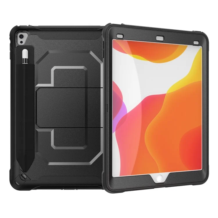 Case de Kickstand PC + TPU Anti-drop Avec Porte-stylo Pour Ipad Air 2 / Ipad Pro 9,7 Pouces (2016) - le Noir