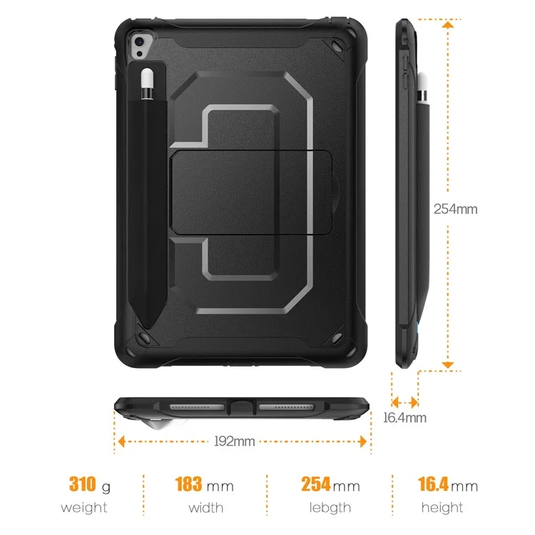 Anti-drop Kickstand PC + Case с Держателем Ручки Для Ipad Air 2/iPad Pro 9,7 Дюйма (2016) - Черный