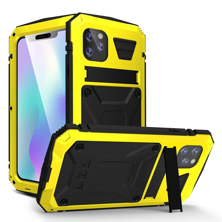 Tank Series Full Covering Kickstand Metal Frame Phone Cover Shell per iPhone 11 6.1 pollici - Giallo