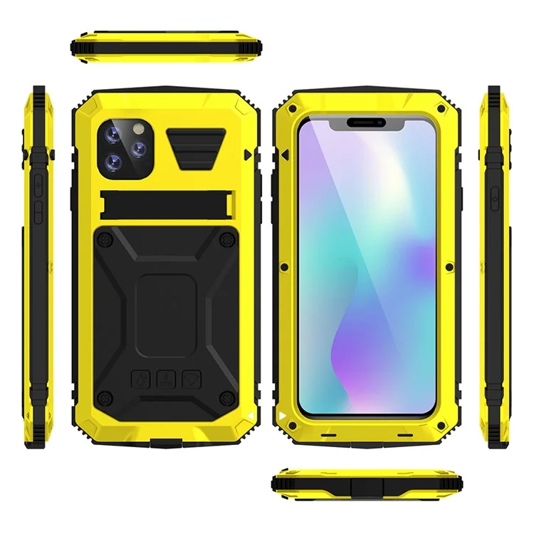 Tank Series Full Covering Kickstand Metal Frame Phone Cover Shell per iPhone 11 6.1 pollici - Giallo