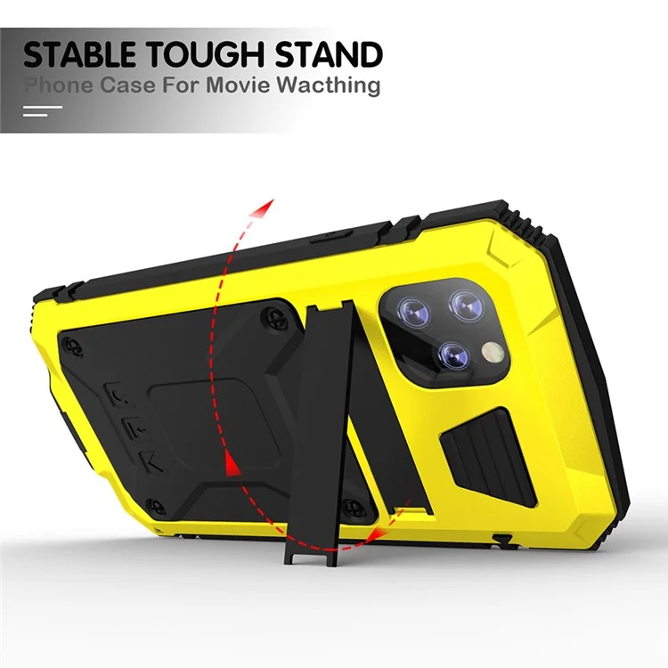 Tank Series Full Covering Kickstand Metal Frame Phone Cover Shell per iPhone 11 6.1 pollici - Giallo